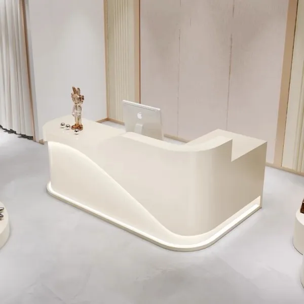 

Beauty Salon Furniture Free Logo Luxury Steel Frame Spa Bar Front Office Salon Reception Desk for Sale