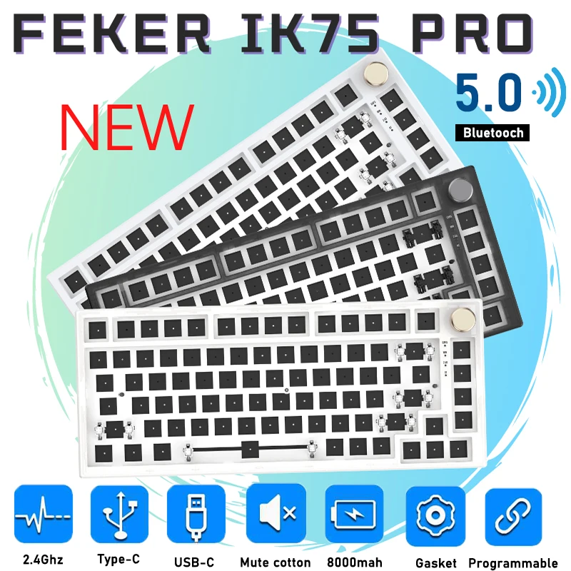 3โหมด FEKER IK75 V3ชุด IK75 Pro 75% แป้นพิมพ์ของตกแต่งงานปาร์ตี้ Hot Swap ไร้สาย RGB Dial Knob คีย์บอร์ด ELLE + ผ่านซิลิโคน Pad