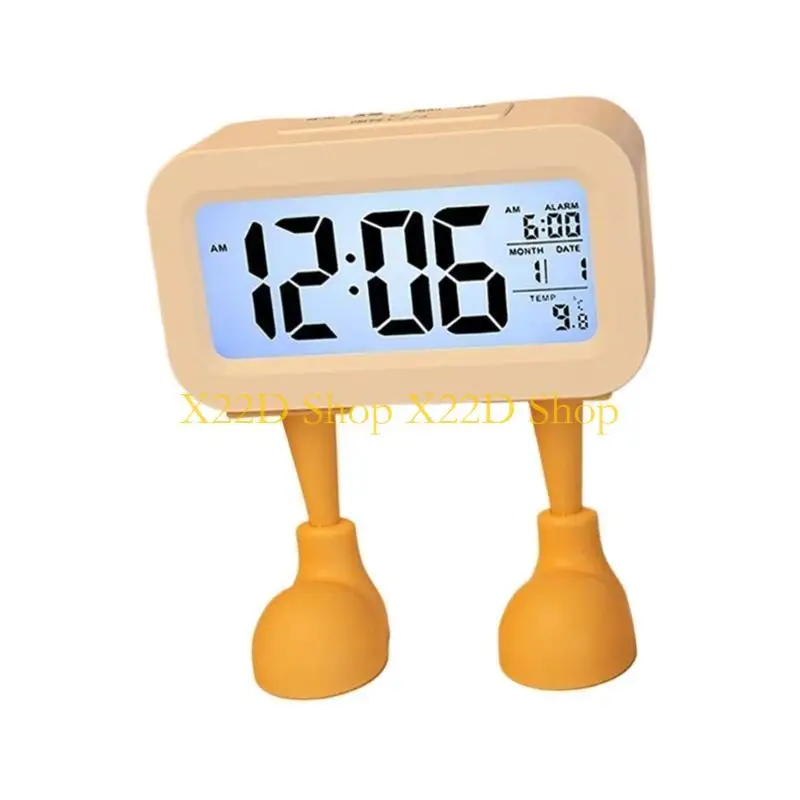 X22D Cartoon Sausage Lip LCD Display Desk Clock with Snooze Function Night Light Battery Operated Digital Alarm Clock Decors