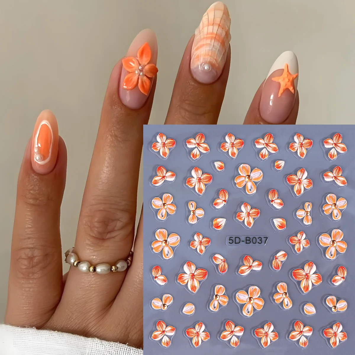 Spring Carving Flowers Nail Embossed Sticker 5D Orange Floral Tropical Style Foil Wraps Elegant Petal Decor DIY Manicure Sliders