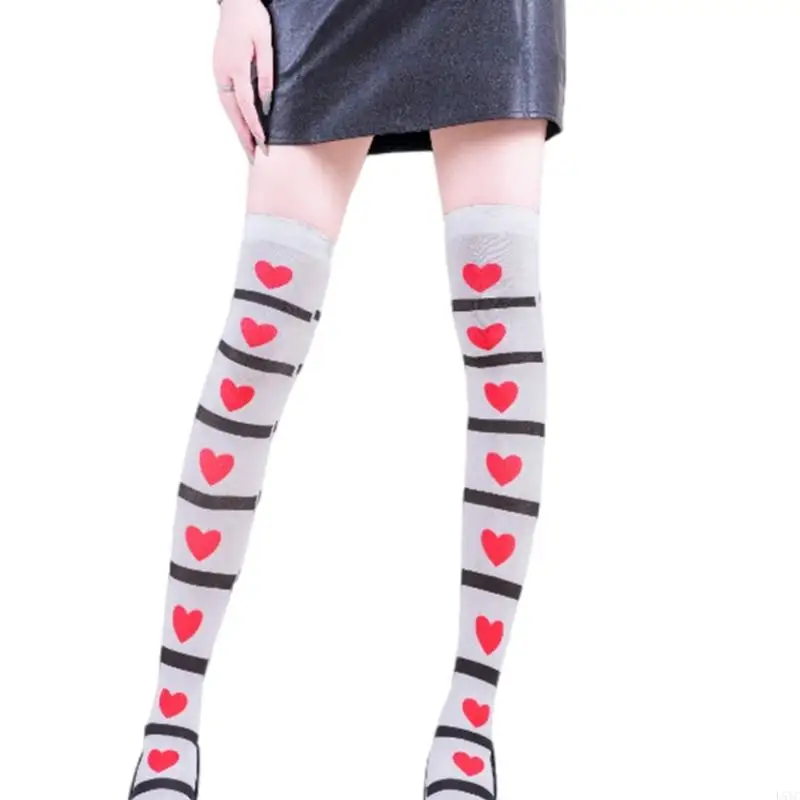 

L5YC Women's Stretchy Heart Halloween Legwear Comfortable Elastic Waist Cosplay High Socks For Costume Parties