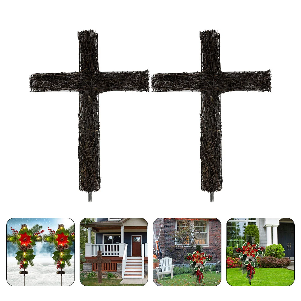 

2 Pcs Rattan Stake Garden Christmas Decorations Outdoor Wire Plug In Wreaths Easter