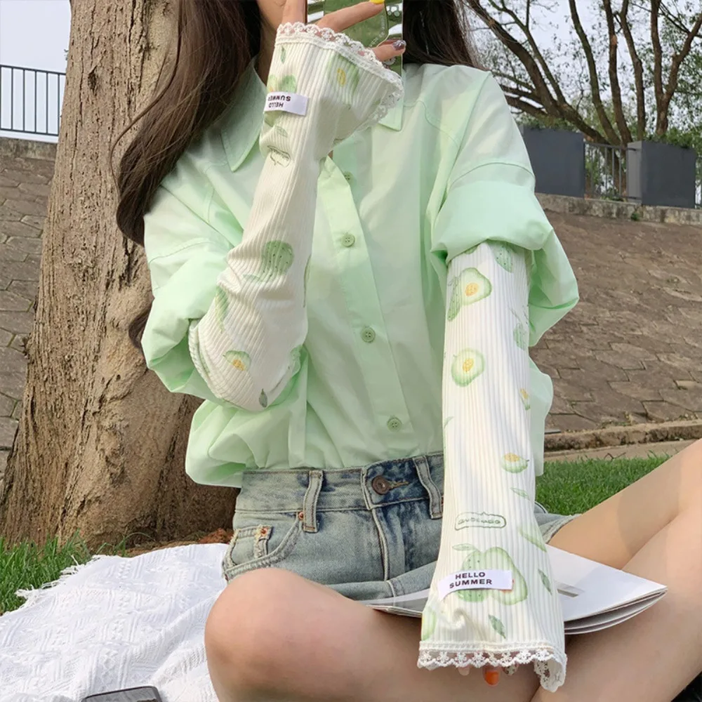 ผลไม้สีส้ม Cooling แขนแขนผีเสื้อพีชสตรอเบอร์รี่ Sun แขนป้องกันแคนตาลูปดอกไม้แตงโมแขนครอบคลุมสาว