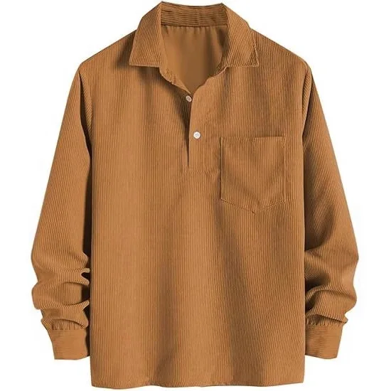 Men's Spring Jacket Retro Corduroy Shirt Pullover Pocket Solid Color Casual Men's Long Sleeve Shirt Men's