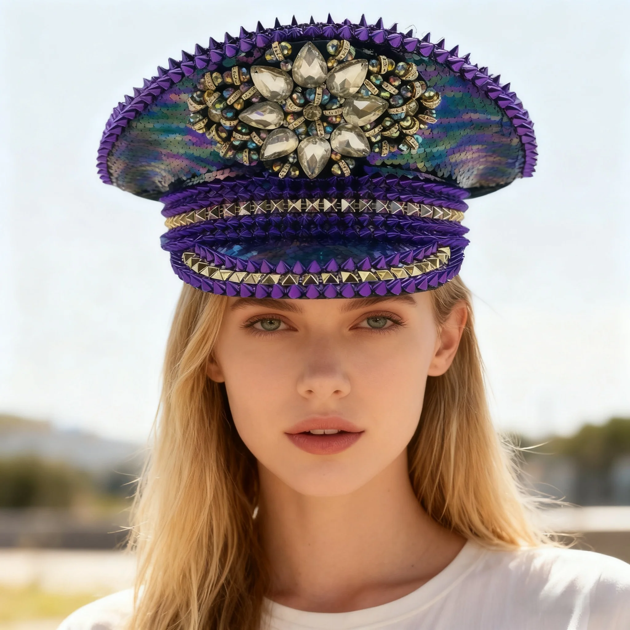 HongLuan Luipaard Halloween-kostuumhoed, Kapitein Hoeden Strass voor Burning Man Festival Vrouw, Cosplay Vrouwelijke Accessoires