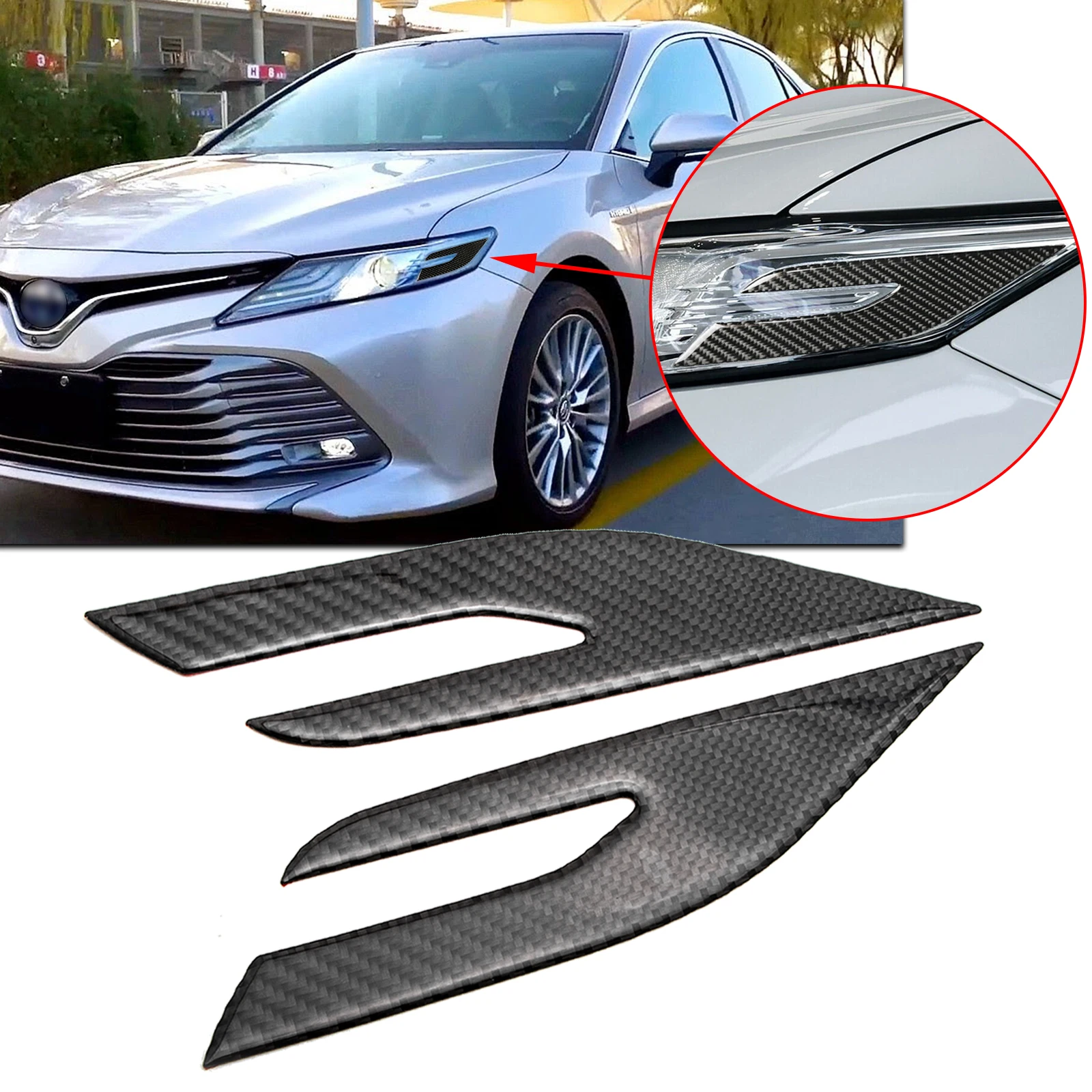 

Carbon Fiber Front Headlight Side Marker Lamp Eyebrow Eyelid Eye Edge Cover Sticker Trim Decals For Toyota Camry 2018-2020 2019