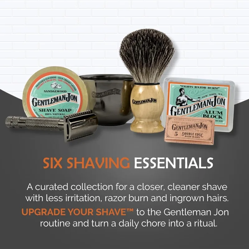 Safety Razor Shaving Kit | Vintage Wet Shave Grooming Set for Men - Includes: Safety Razor, Hair Shaving Brush, Alum Block