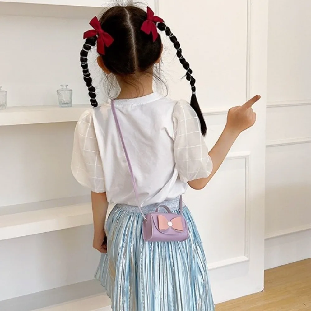 

Fashion Cute Bowknot Crossbody Bag Trendy PU Material Single Shoulder Bag Small Size Cartoon Design Square Bag Children