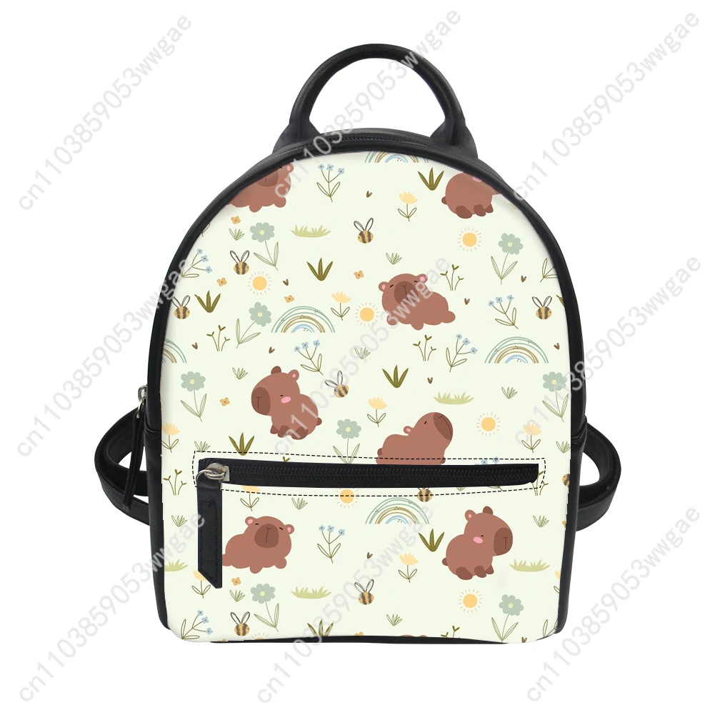 Capybara Cartoon Backpack Purse Women Schoolbag Customized Double Shoulder Bag High Quality Mini Daypack Leather Travel Bag Gift