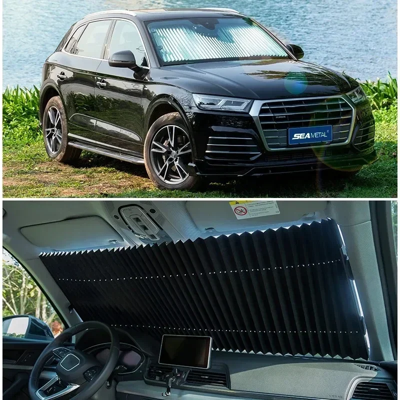 Car Windshield Sunshade Curtain Retractable Set Front Rear Window Sun Shade Protector UV Reflective Film Auto Sun Visor Covers