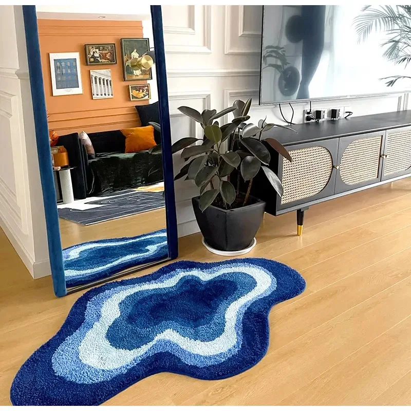 GUVINCI Head In The Clouds Wavy Retro Blue Gradient Rug Super Soft With Non-Slip Backing Hand Tufted Carpet 80x120 Free Shipping