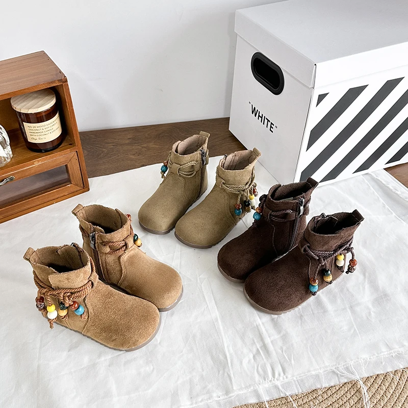 

2025 Autumn Winter New Children Casual Short Boots for Girls Fashion Korean Style Soft Sole Non-slip Versatile Princess Shoes