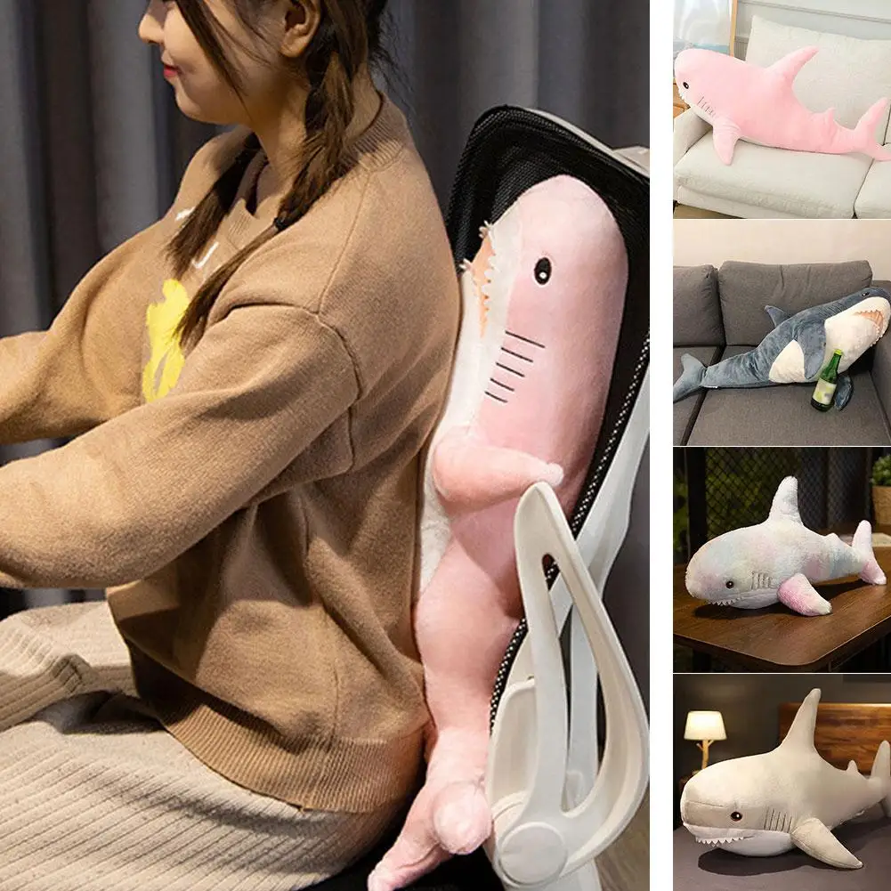 Almohada de lectura de animales de tiburón de peluche suave para regalos de cumpleaños, cojín, muñeca, regalo, alegría divertida, lindo tiburón, juguete de peluche, cojín, regalo de muñeca