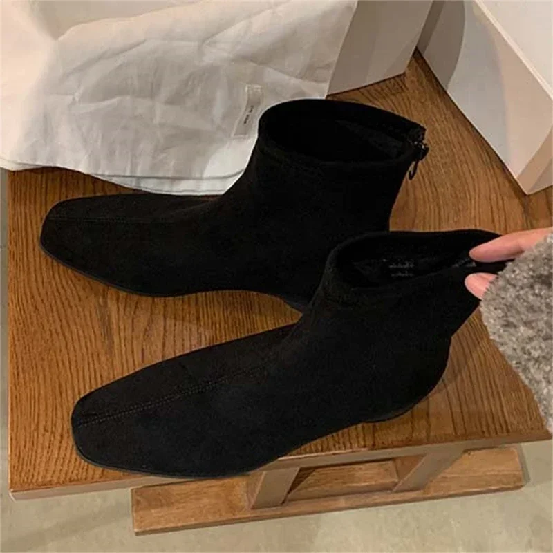 

Aneikeh Fashion Ankle Boots Vintage Low Heels Zipper Women Square Toe Casual Dress Female Shoes 2026 Autumn Winter