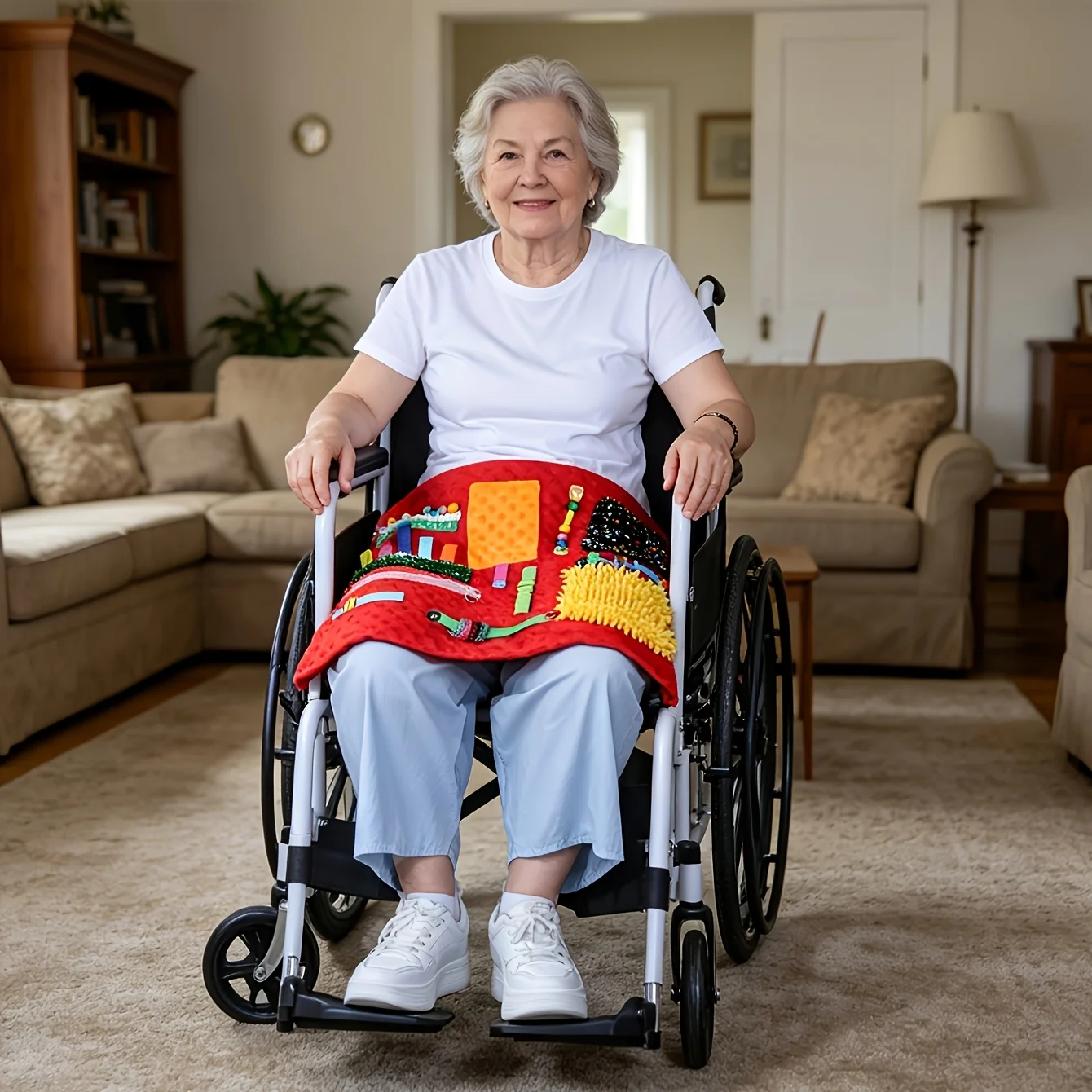 Therapeutic Soothing Sensory Blanket For Seniors Dementia Alzheimer Activity Random Accessory Color For Adult Mental Comfort Use