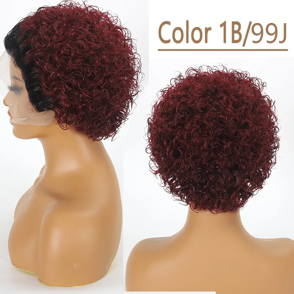 Curto Pixie Corte Perucas de Cabelo Humano para Mulheres Negras, Kinky Curly Bob, HD Transparente Lace Frontal Perucas, 250 Densidade, 13x1