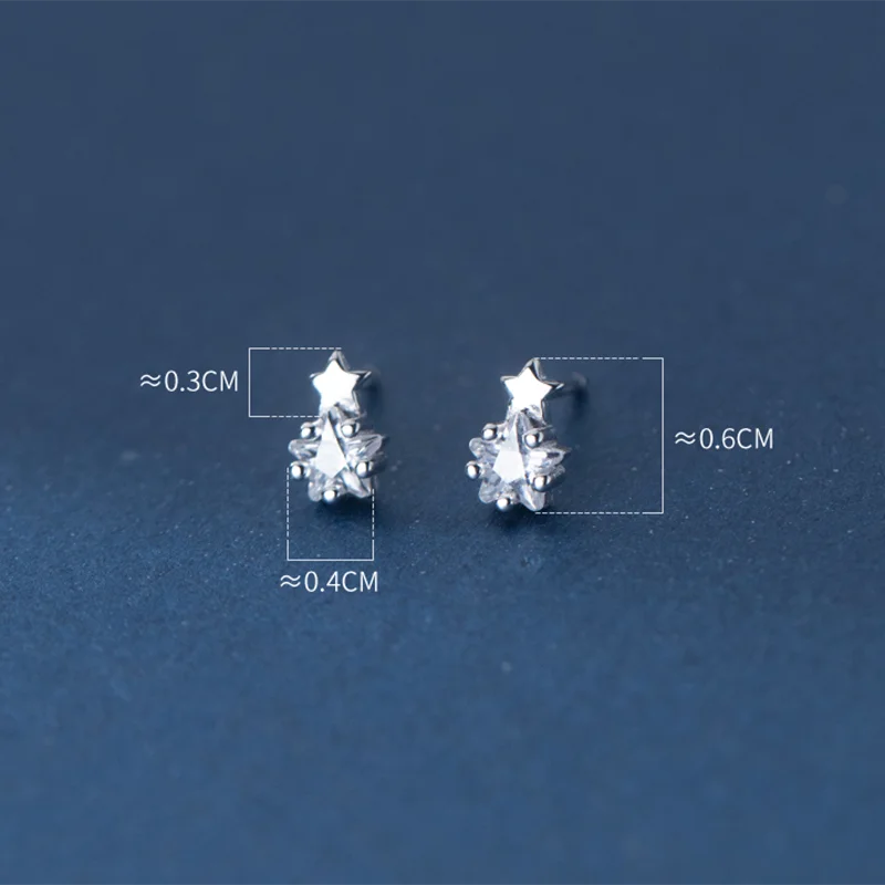 WANTME 925 Sterling Silver Sweet Fashion Mini Small Star Zircon Stud Earrings for Women Teen Simple Ear Bone Jewelry Party Gift
