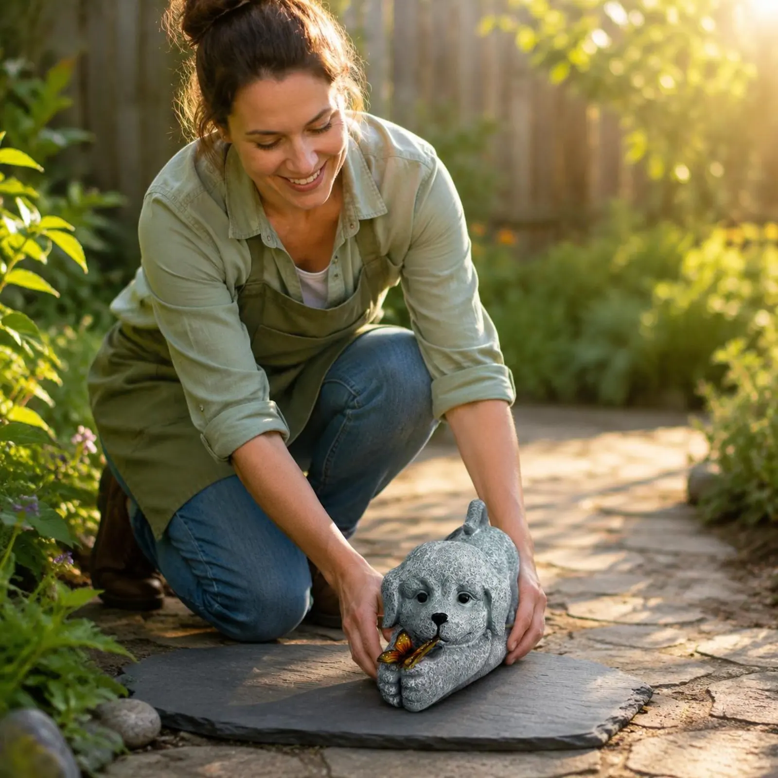 Solar Dog Statue Resin Craft Solar Dog Light Outdoor Decor Energy Saving No Wiring for Yard