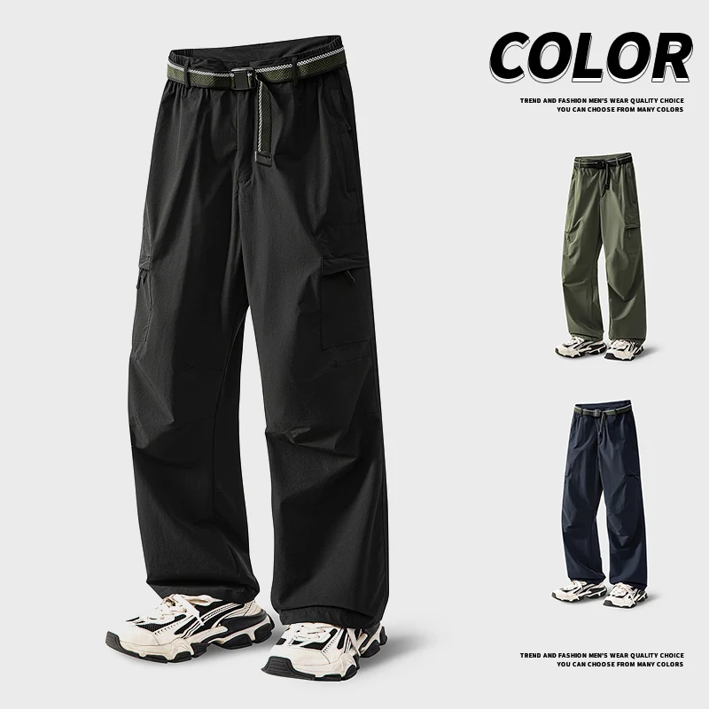 

Мужские повседневные брюки-карго American Sle, новинка весеннего сезона, свободные прямые брюки с завязками для активного отдыха, ветрозащитные, из нейлона