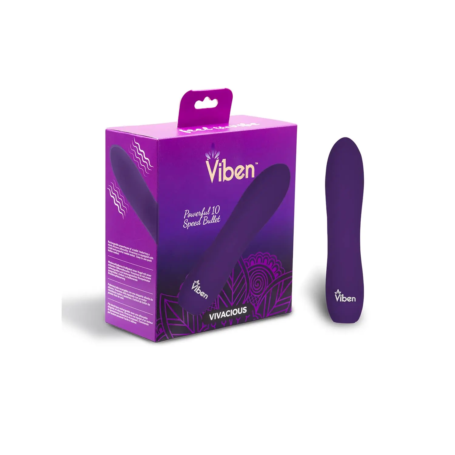 Vibrador Viben Vivacious Bullet para Adultos, 10 Função Power Bullet, Premium Silicone Rumble Motor, USB recarregável, à prova d'água