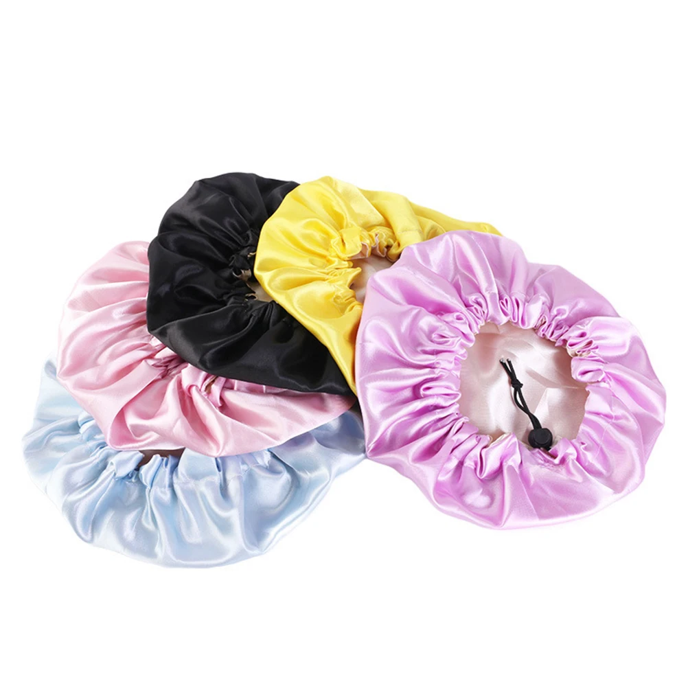 

Satin Kids Sleeping Hat Elastic Adjustable Double Layer Curls Wide Band Silk Material Protect Hair Style Keep Neat