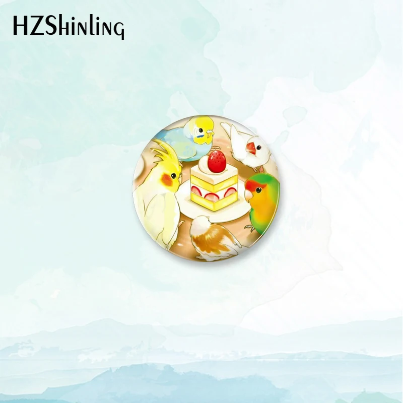 2023 New Cockatiel Parrot Badge Brooch Cute Budgie Button Pin Backpack Decoration Pins Round Jewelry Women Gift