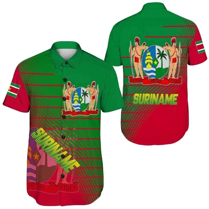 

Surinam Flag Map Graphic Shirts For Men Clothes Casual Hawaii Short Sleeve Shirt Suriname National Emblem Lapel Blouse Male Tops