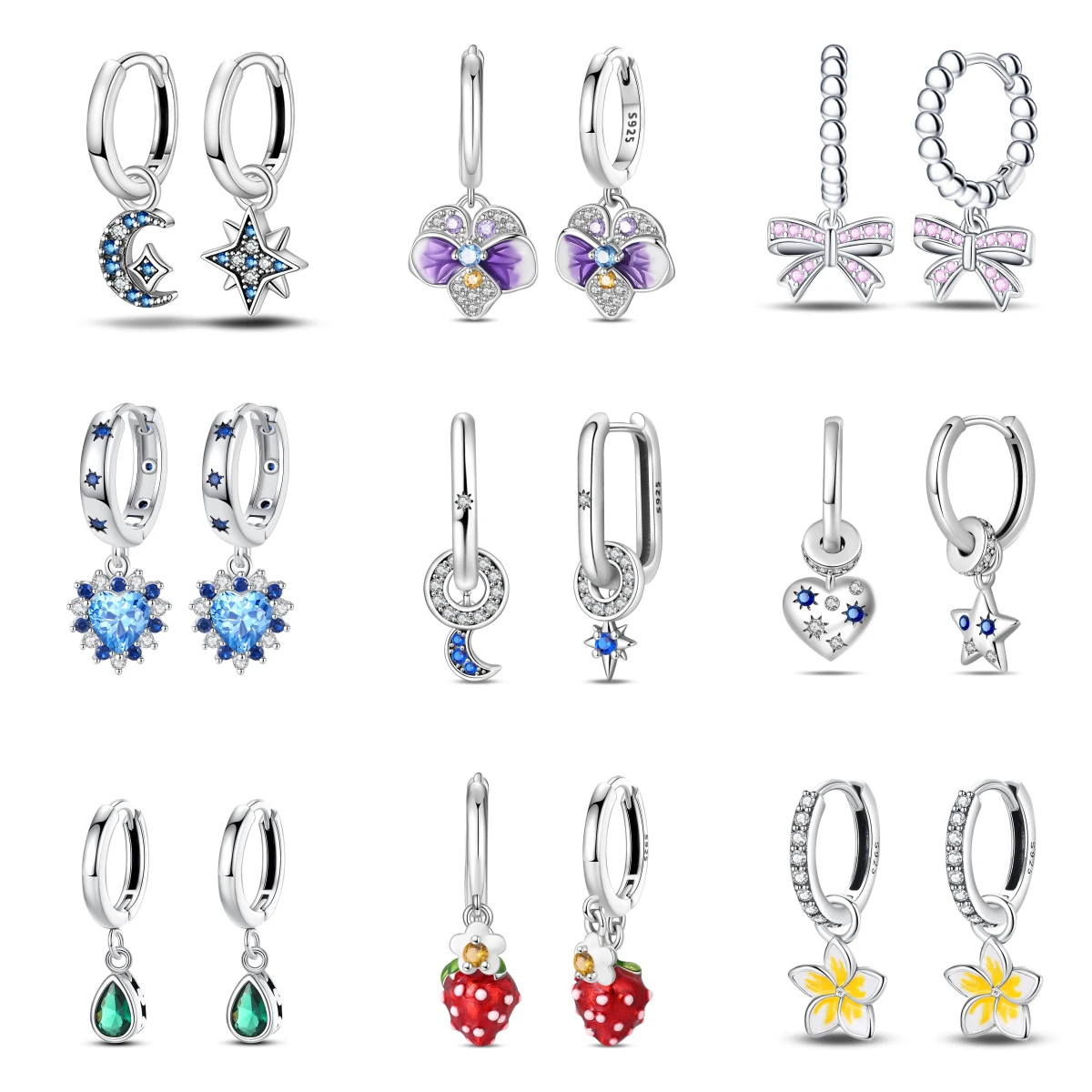 

Classic Earrings 925 Silver Simple Stars Moons Flower Bow Hoop Earrings For Women Engagement Birthday Proluxe Fine Jewelry Gift