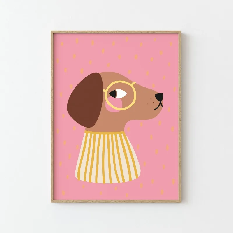 Cartoon Cute Animals Illustration Poster Dog Cat Mouse Lion Unicorn Canvas Painting Wall Art for Kids Room Nursery Home Decor view 2