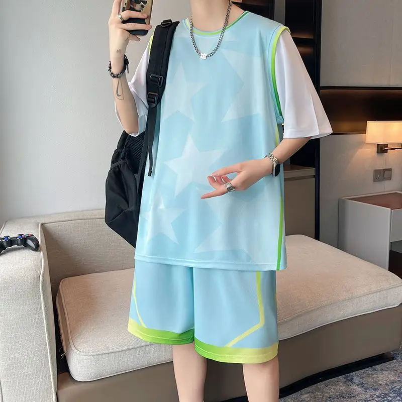 

Boys Quick Dry Basketball Jersey Set Summer Loose Fit Breathable Sportswear for Teenage Students Training Running Casual Suits