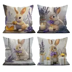 4pcs/Set Happy Easter Decoration Pillowcase Home Festive Flower Butterfly Rabbit Egg Print Living Room Sofa Cushion Cover