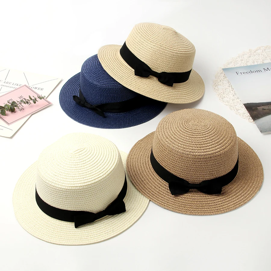 Straw Hat Women Summer Hat Beach Ladies Casual Flat Brom Bowknot Panama Hat Breathable FashBreathable Fashion Sun Hats For Women