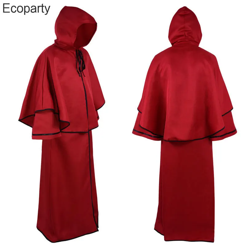 New Halloween Medieval Witch Friar Cosplay Costume Robe For Woman Man Solid Hood Cloak Suit Ancient Pagan Wizard Role Clothing