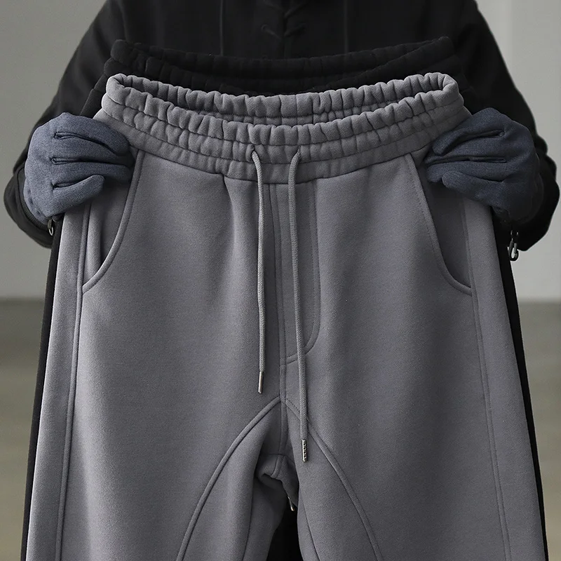 

Autumn Winter Japanese Heavyweight Thick Lambs Wool Velvet Loose Sweatpants Men's Casual Sports Elastic Waist Drawstring Pants