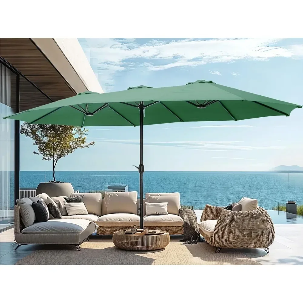 Grand parapluie double face avec base, parapluie de marché rectangulaire, pour l'extérieur, la piscine, la pelouse, le jardin, vert menthe