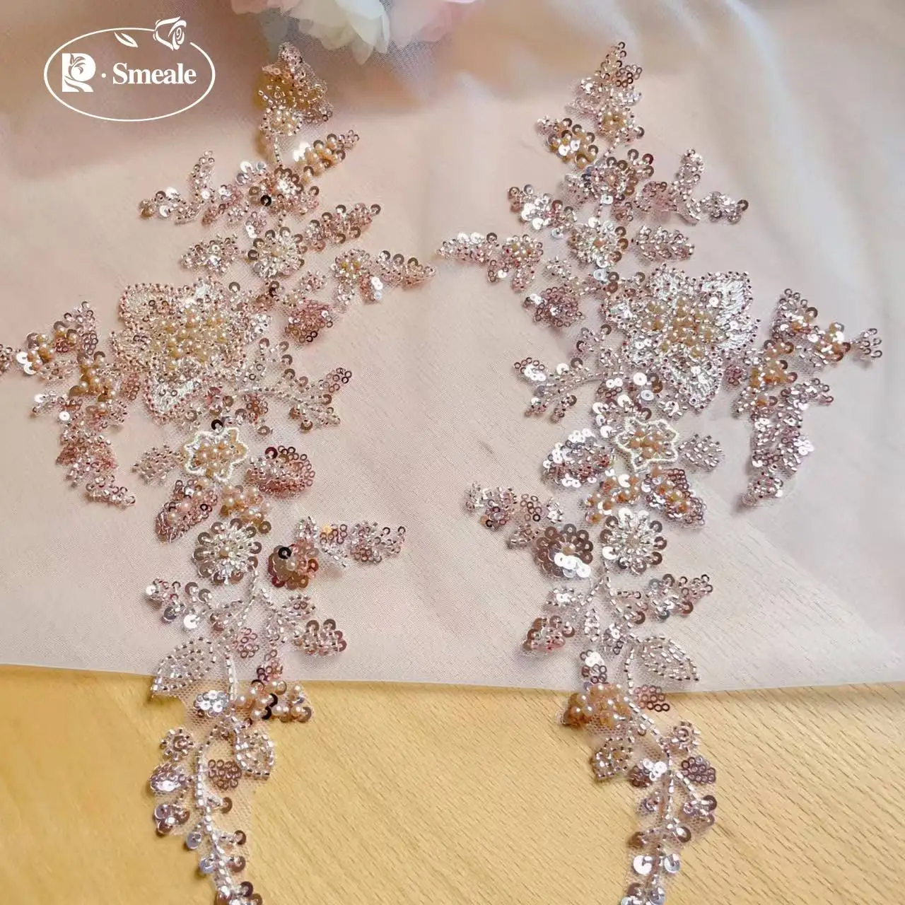 17*33CM, 10-farbige Perlen-Pailletten-3D-Blumenspiegel-Applikation. Abendkleid aus Spitzenstoff. Produktionsmaterial für Aufnäher, Dekoration, Kleidung – Detail 11