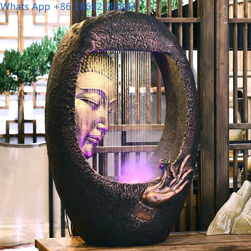 Buddha Statue Flowing Water Ornament Feng Shui Wealth Attracting Floor Fountain Office Zen Decorative Display - view 2