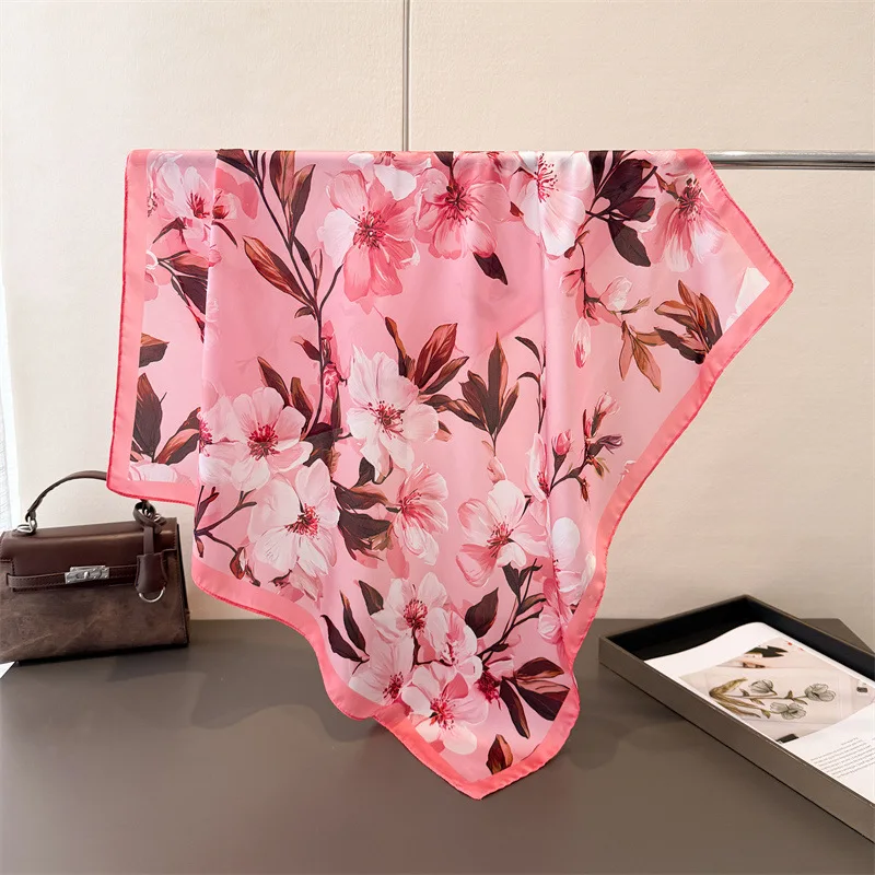 

New Spring Summer Luxury Silk Scarves Women Print Square Scarf Ribbon Shawl Wrap Hijab Neckerchief Headkerchief Echarpes Bufanda