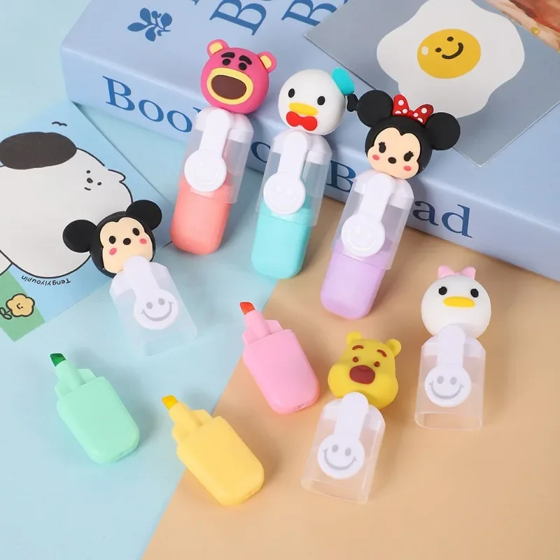 Cute Stitch Style Disney Mickey Mini Highlighter Pen Set Preschool Students Graffiti Watercolor Fashion Festival Gifts Boy Girl