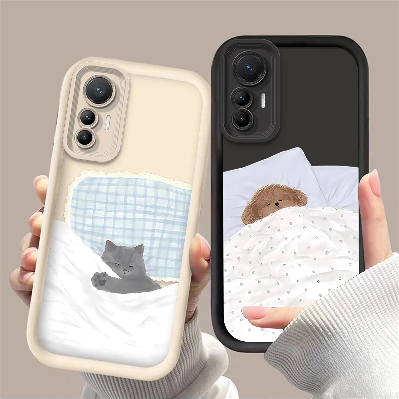 Cartoon Sleep Dog Cat Soft Case for Xiaomi 14T 13T 11T 12T 13 12 11 Lite 5G NE POCO X6 X5 F6 F5 F3 X4 GT X3 NFC M5S M6 Pro 4G