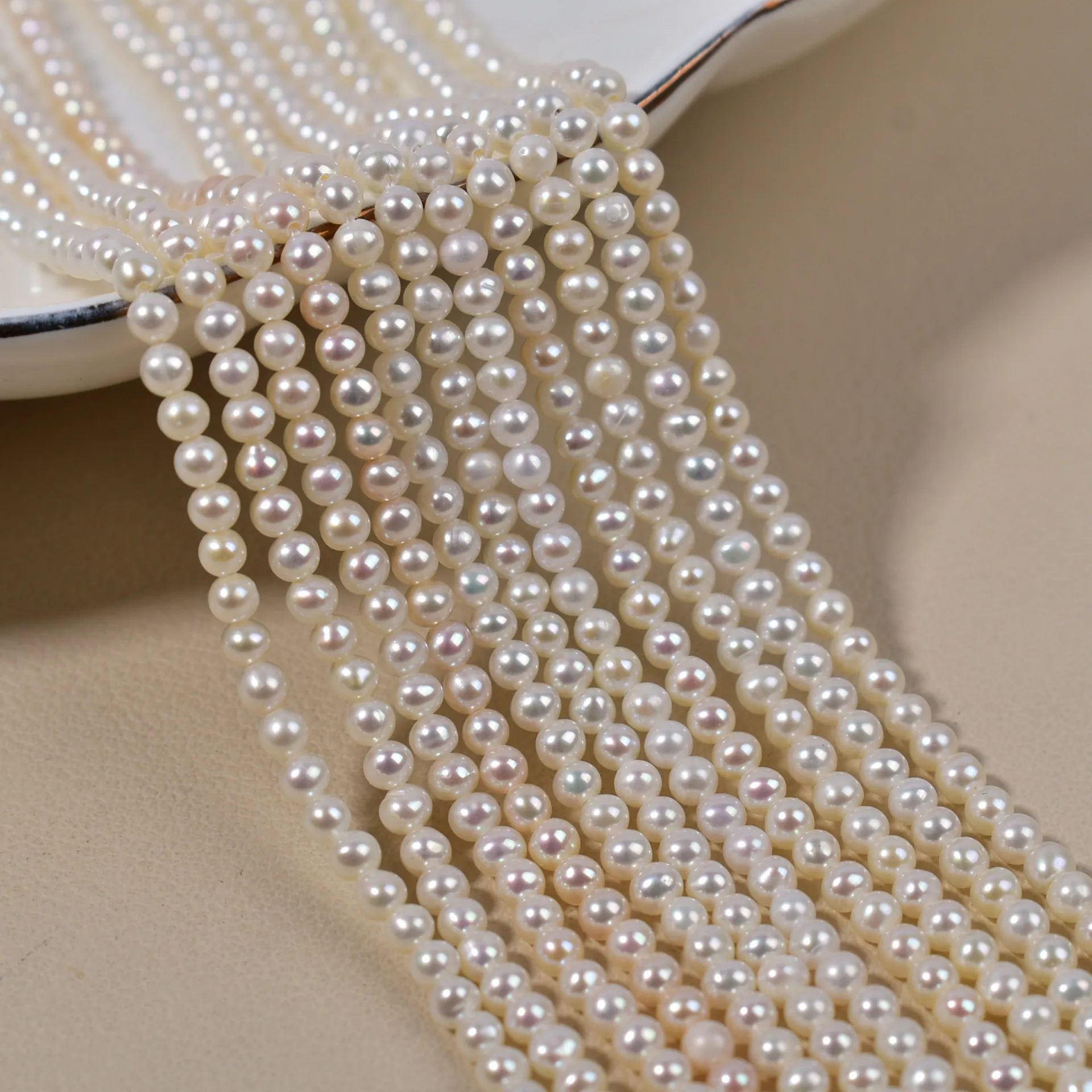 

3-3.5mm Cost-Effective Natural Freshwater Seedless Pearl Loose Pearls Near-Round Pearl Necklace Raw Materials Accessories Supply