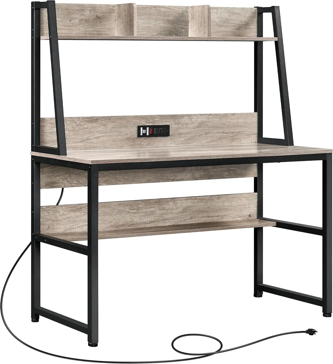 Topeakmart-電源コンセントと本棚を備えたライティングデスク、産業用ホームオフィステーブル、PCラップトップテーブル、47インチ