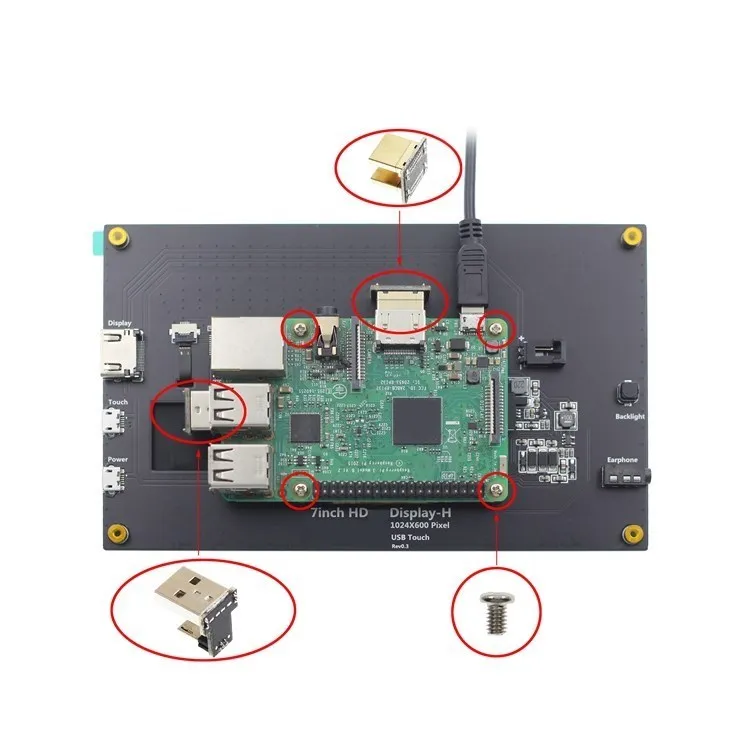 Pantalla LCD D de 7 pulgadas, panel de ángulo de visión completo con soporte h, 1024x600, 178 grados, para raspberry PI 3B + 4B