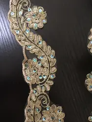 2Yards/5.5cm Gold Thread Lace Flower Applique Trim Edge Handmade diy Material Wedding Clothing Applique Flower Timimg