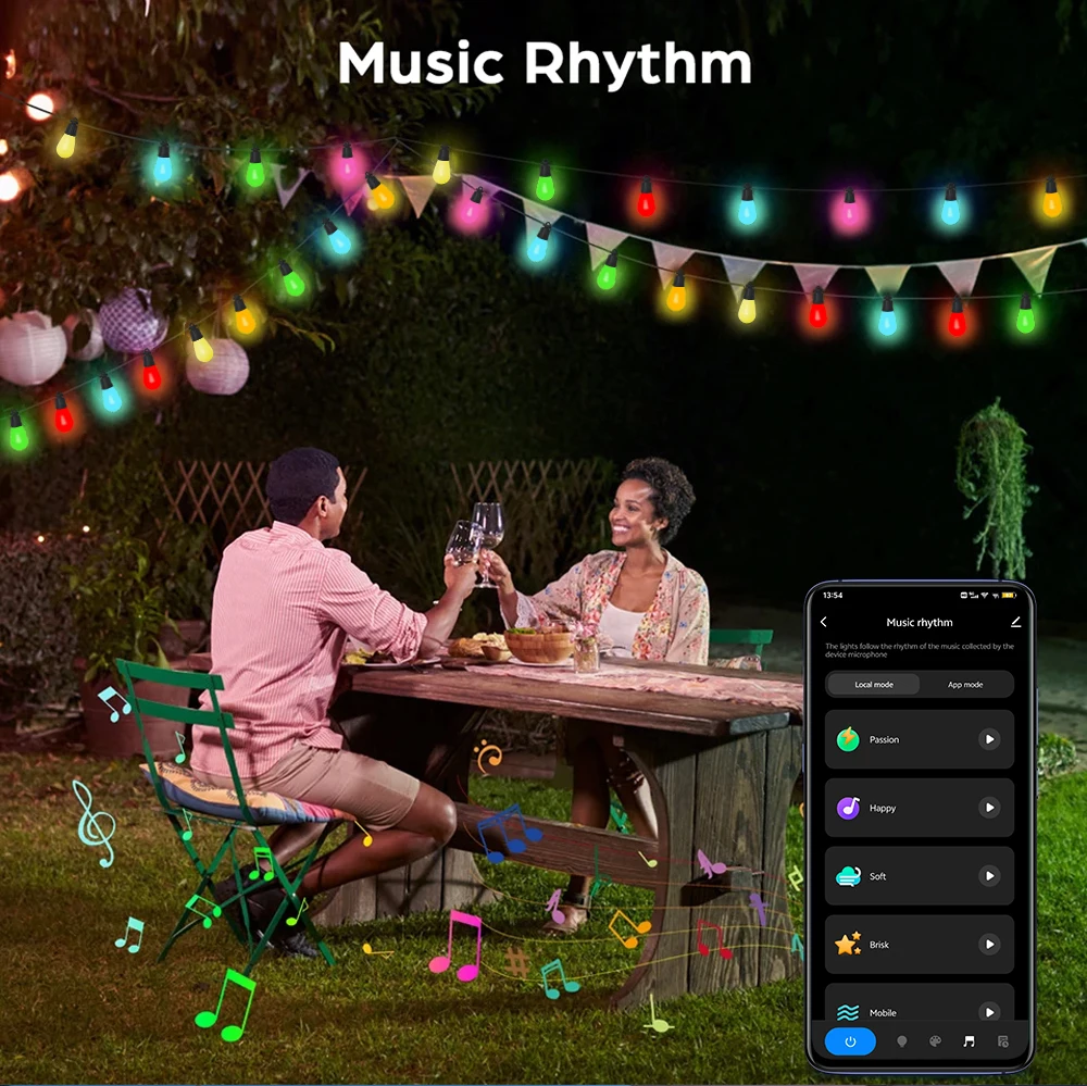 Imagem -02 - Wiscolor Inteligente ao ar Livre Cordas Luzes Luzes de Pátio Wifi com Sincronização de Música para Decorações de Natal e Halloween Funcionam com Alexa e Google Controle de App Iluminação Externa à Prova Dágua Ip65