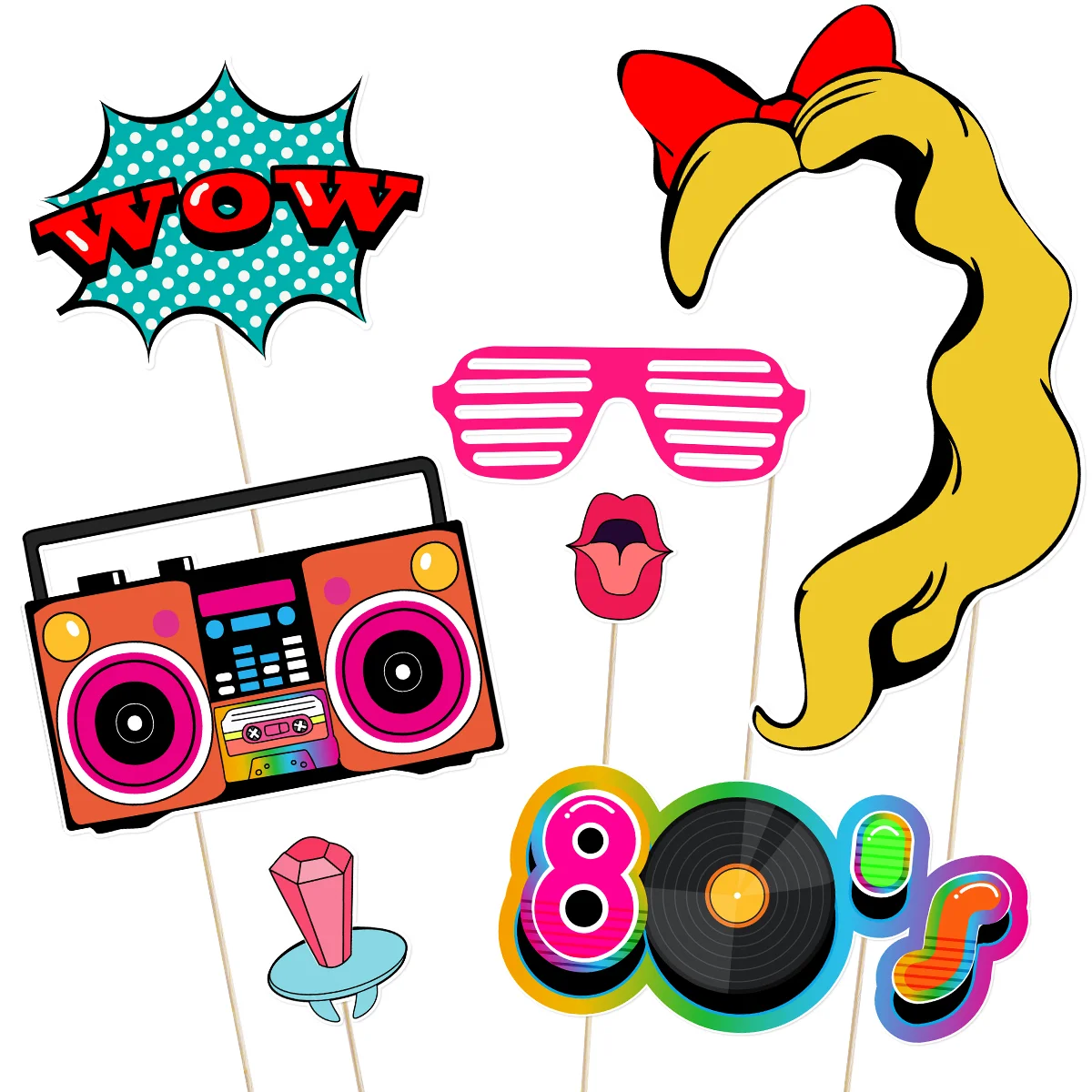 80 S Party Photo Booth Props Neon Decorations Earth Tones Theme Favors Lip Tint