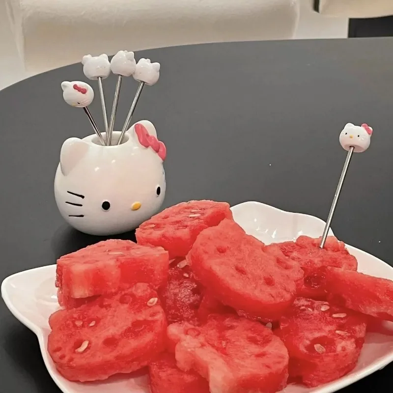 Cute Hello Kitty Fruit Fork Stainless Steel Mini Creative Fruit Picks Home Kitchen Bento Accessories Set Trendy Birthday Gift view 3