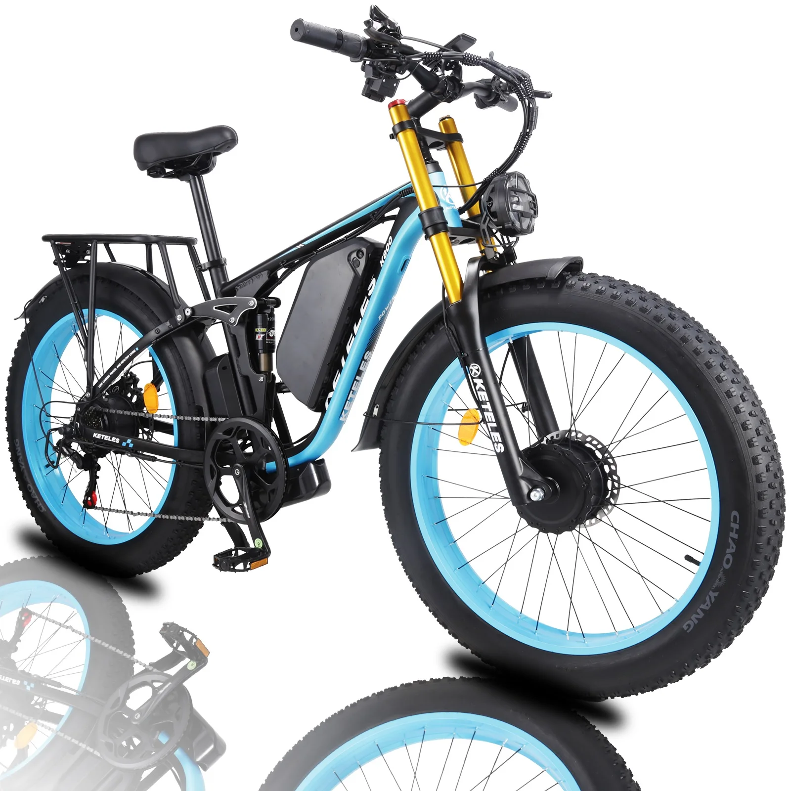 

26" Inch Fat Tire Brushless Dual Motor Electric Bicycle 48V 23AH Battery Electric Mountain Bikes AWD 7 Speed E-Bike UL2849