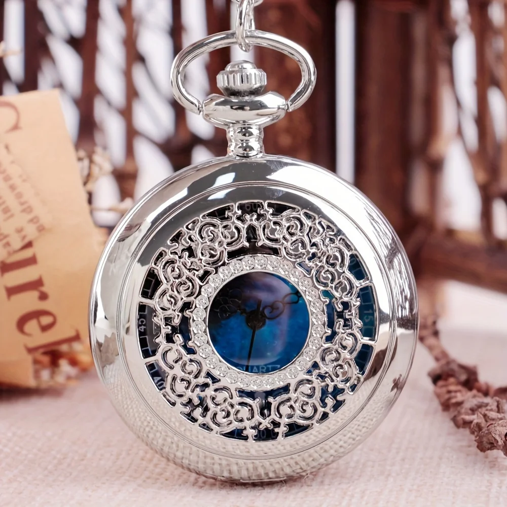 Retro Flower Engraved Hollow Star Pocket Watch, Roman Numerals Wearable Pocket Watch, Ideal choice for Gifts