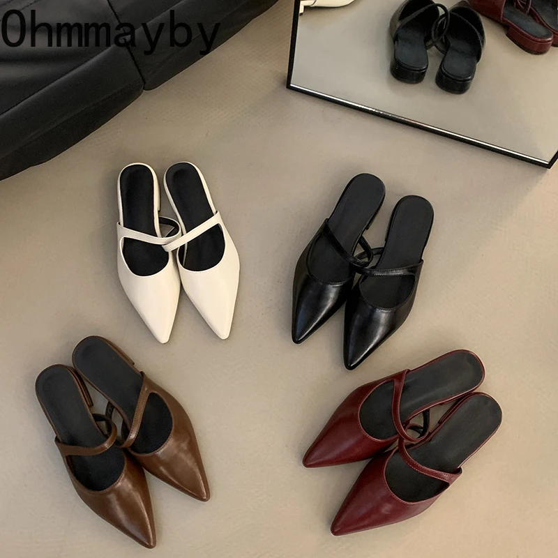 Spring Summer Pointed Toe Women Muels Slippers Fashion Shallow Party Dress Ladies Flats Slides Shoes view 6